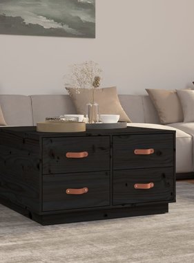 VidaXL Salontafel 80x80x45 cm massief grenenhout zwart
