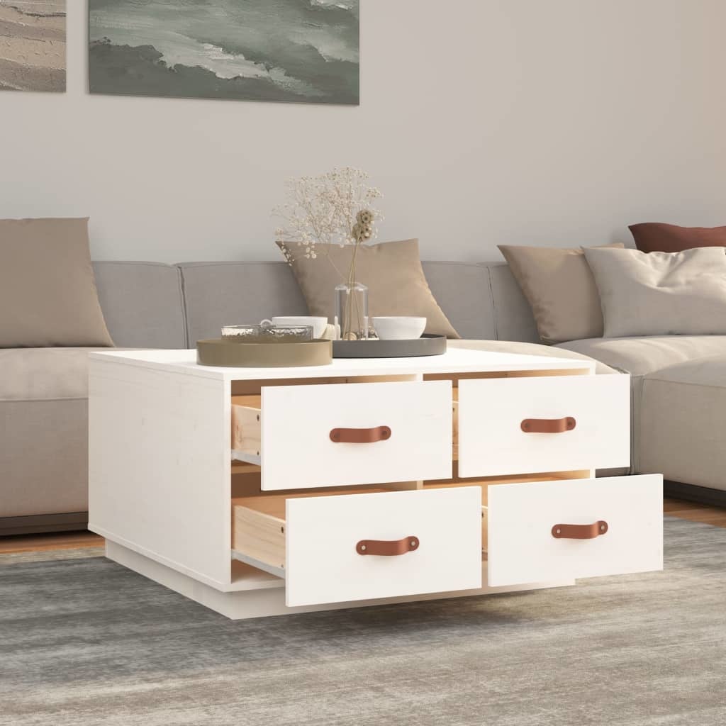 VidaXL Salontafel 80x80x45 cm massief grenenhout wit