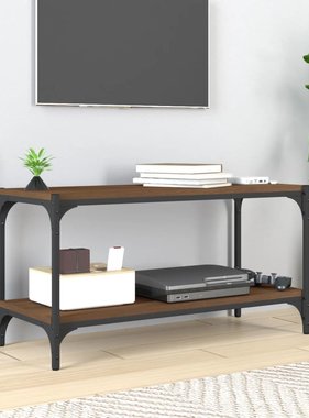 vidaXL Tv-meubel 80x33x41 cm bewerkt hout en staal bruineikenkleurig