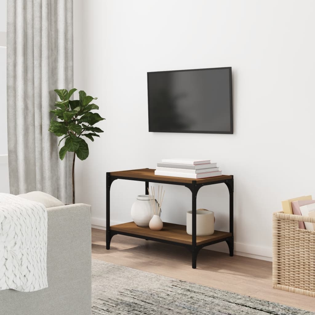 vidaXL Tv-meubel 60x33x41 cm bewerkt hout en staal bruineikenkleurig