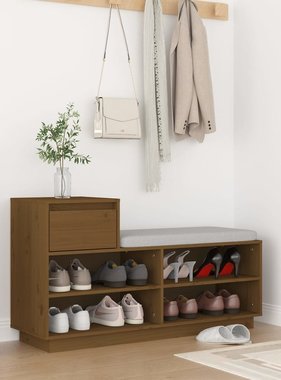 VidaXL Schoenenkast 110x34x61 cm massief grenenhout honingbruin