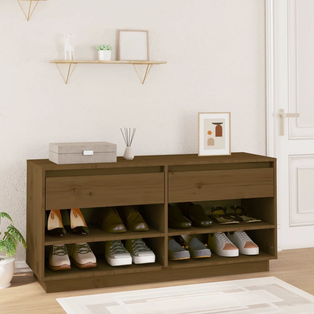 VidaXL Schoenenkast 110x34x52 cm massief grenenhout honingbruin