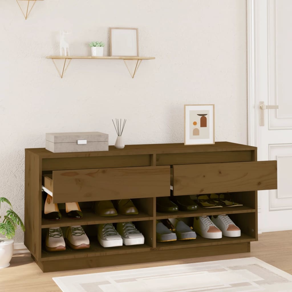 VidaXL Schoenenkast 110x34x52 cm massief grenenhout honingbruin