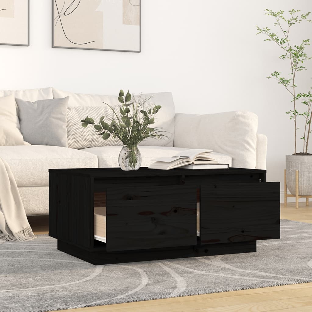 VidaXL Salontafel 80x50x35 cm massief grenenhout zwart
