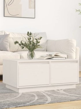VidaXL Salontafel 80x50x35 cm massief grenenhout wit