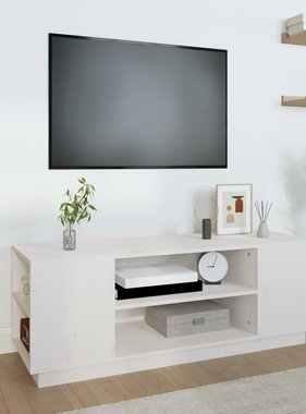 VidaXL Tv-meubel 110x35x40,5 cm massief grenenhout wit