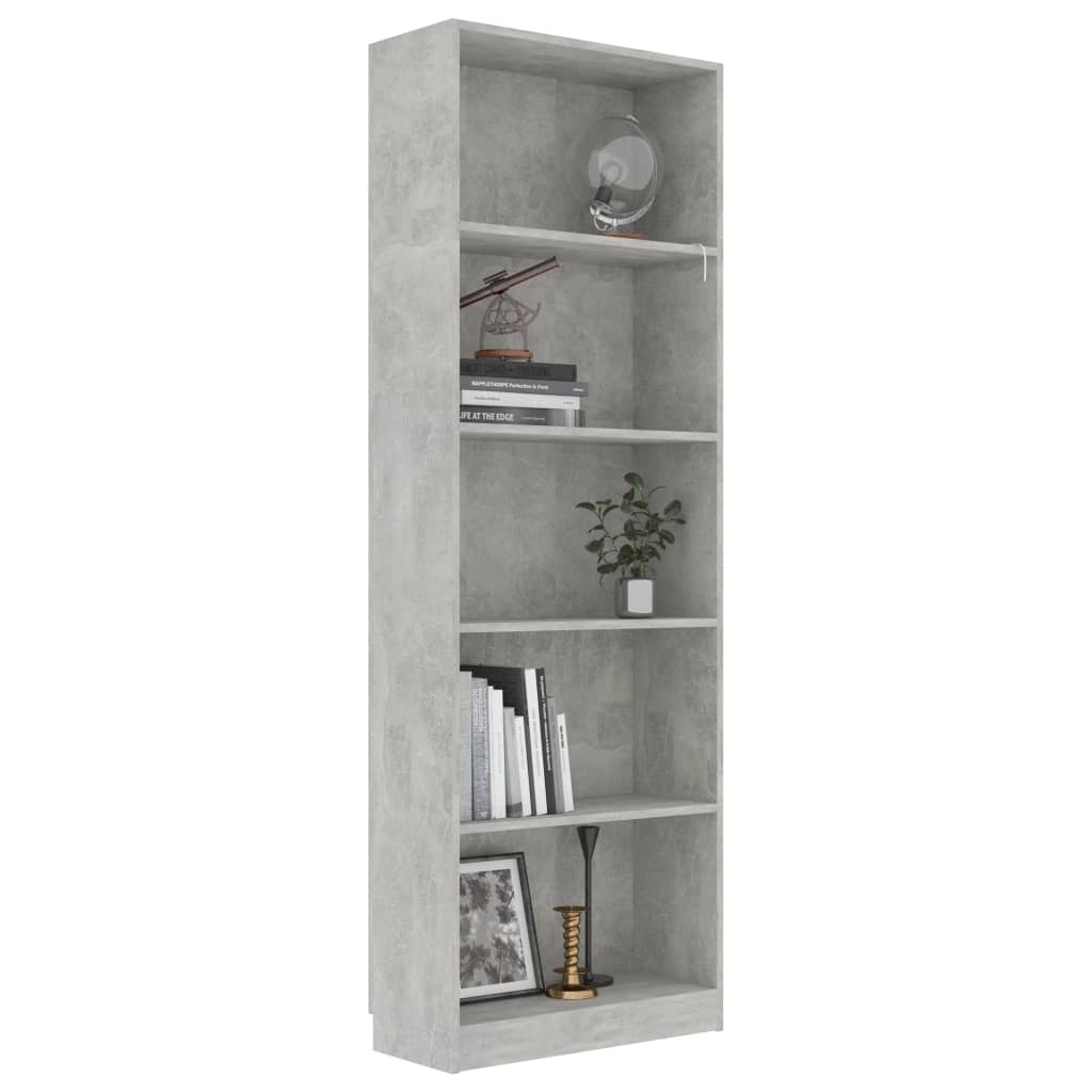 VidaXL Boekenkast met 5 schappen 60x24x175 cm bewerkt hout betongrijs