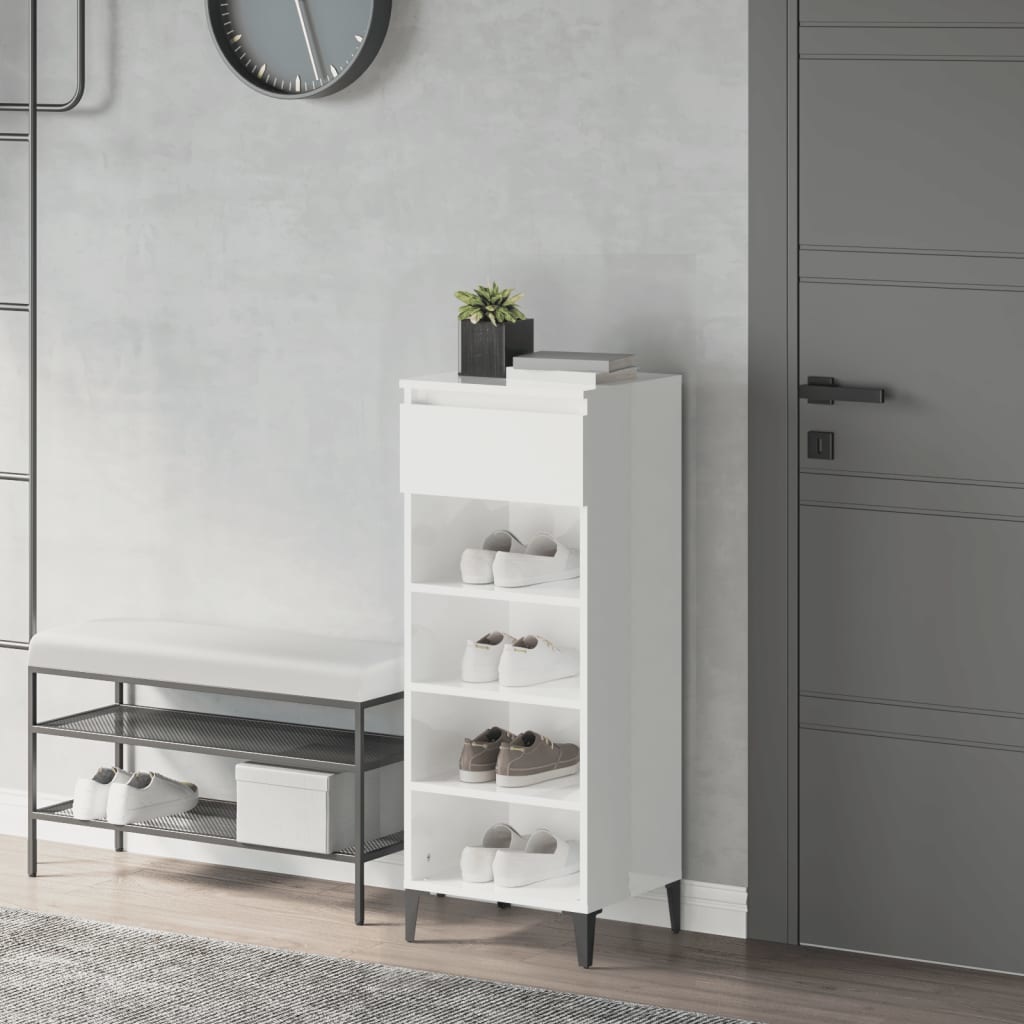 VidaXL Schoenenrek 40x36x105 cm bewerkt hout hoogglans wit