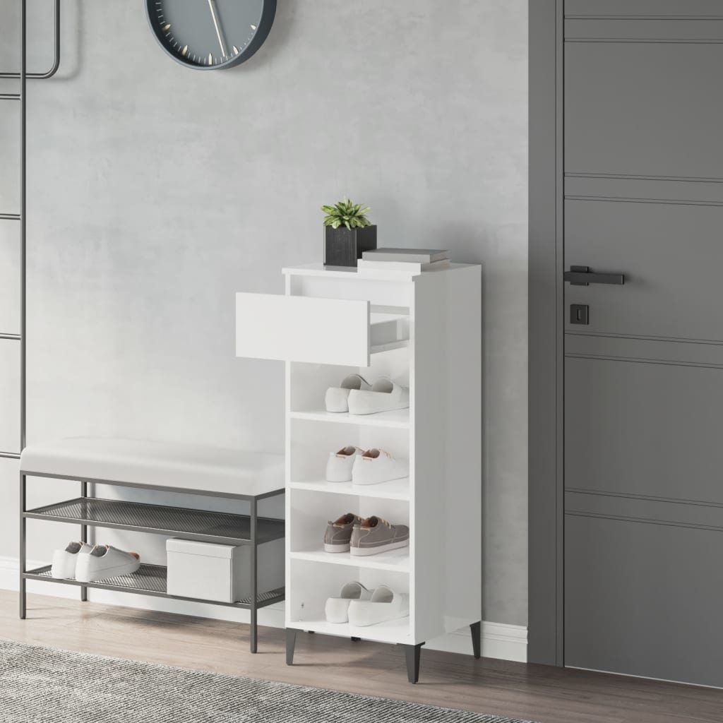 VidaXL Schoenenrek 40x36x105 cm bewerkt hout hoogglans wit