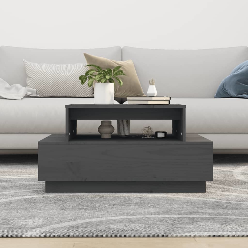 VidaXL Salontafel 80x55x40,5 cm massief grenenhout grijs