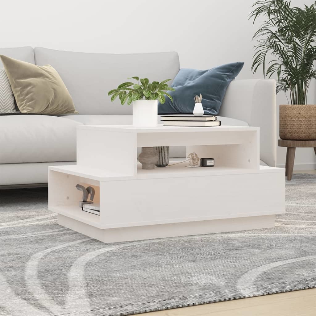 VidaXL Salontafel 80x55x40,5 cm massief grenenhout wit
