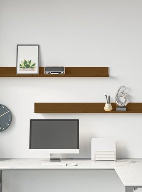 VidaXL Wandkasten 2 st 110x11x9 cm massief grenenhout honingbruin