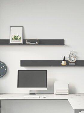 VidaXL Wandkasten 2 st 110x11x9 cm massief grenenhout grijs