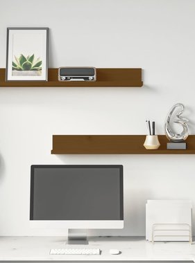 VidaXL Wandkasten 2 st 80x11x9 cm massief grenenhout honingbruin
