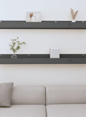 VidaXL Wandschappen 2 st 110x12x9 cm massief grenenhout grijs