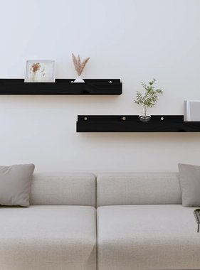 VidaXL Wandschappen 2 st 80x12x9 cm massief grenenhout zwart