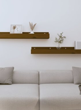 VidaXL Wandschappen 2 st 80x12x9 cm massief grenenhout honingbruin
