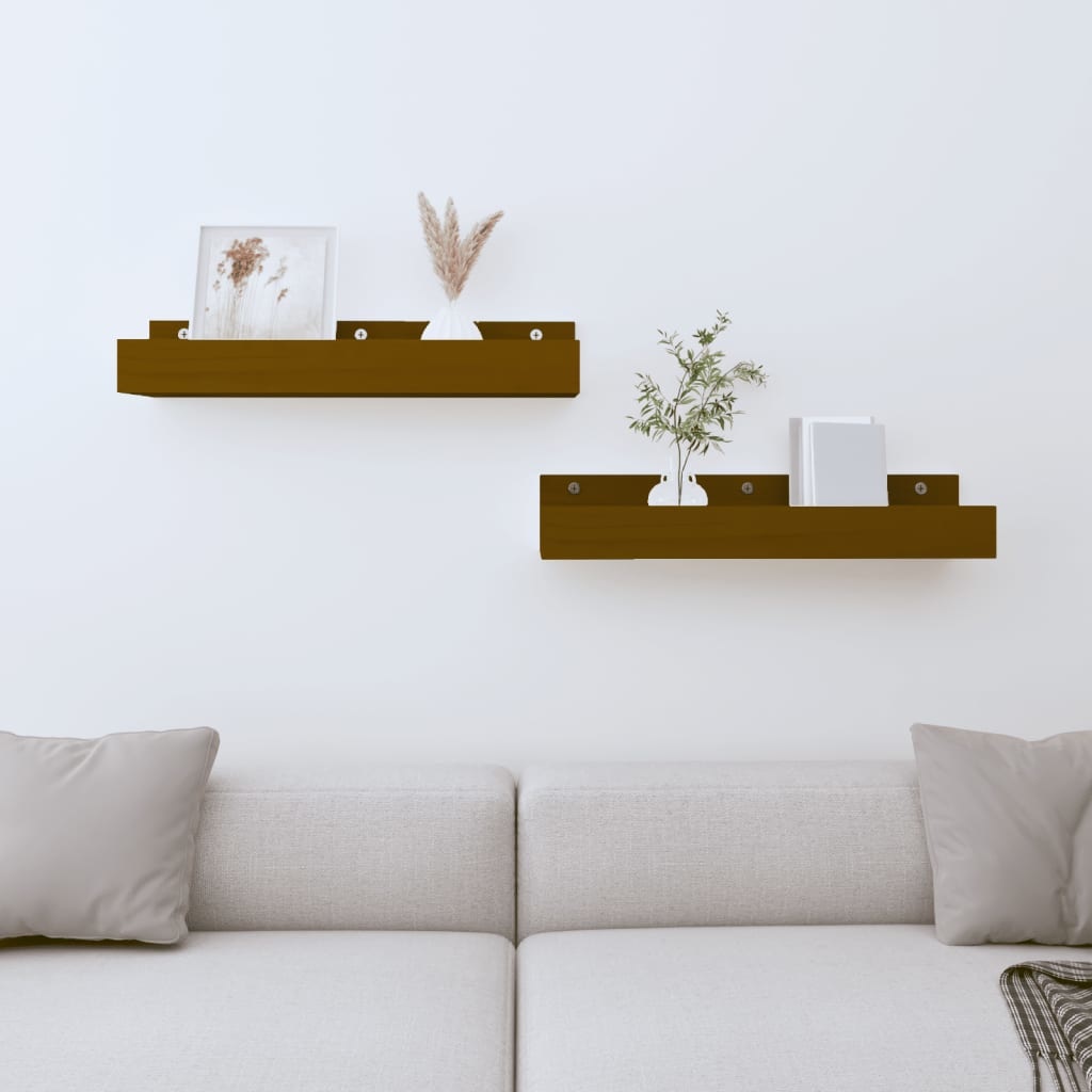 VidaXL Wandschappen 2 st 50x12x9 cm massief grenenhout honingbruin