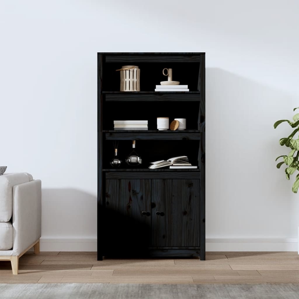 VidaXL Hoge kast 80x35x154 cm massief grenenhout zwart