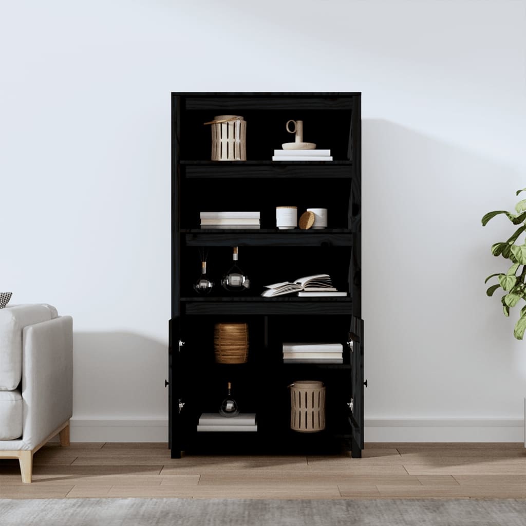 VidaXL Hoge kast 80x35x154 cm massief grenenhout zwart