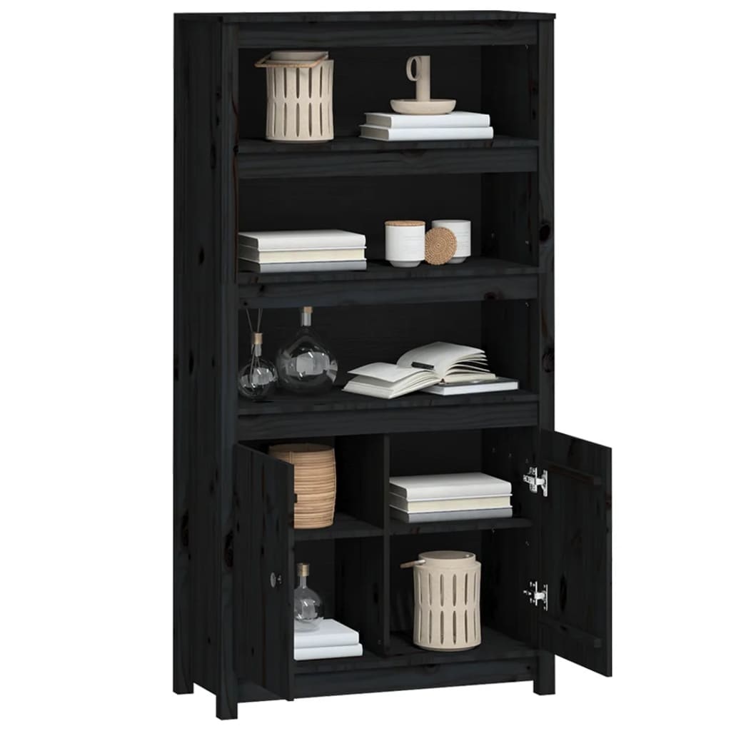 VidaXL Hoge kast 80x35x154 cm massief grenenhout zwart