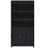 VidaXL Hoge kast 80x35x154 cm massief grenenhout zwart