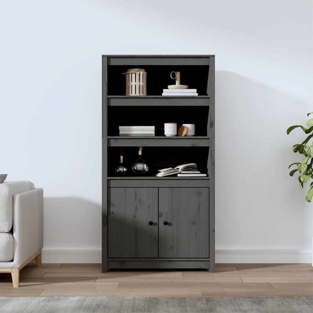 VidaXL Hoge kast 80x35x154 cm massief grenenhout grijs
