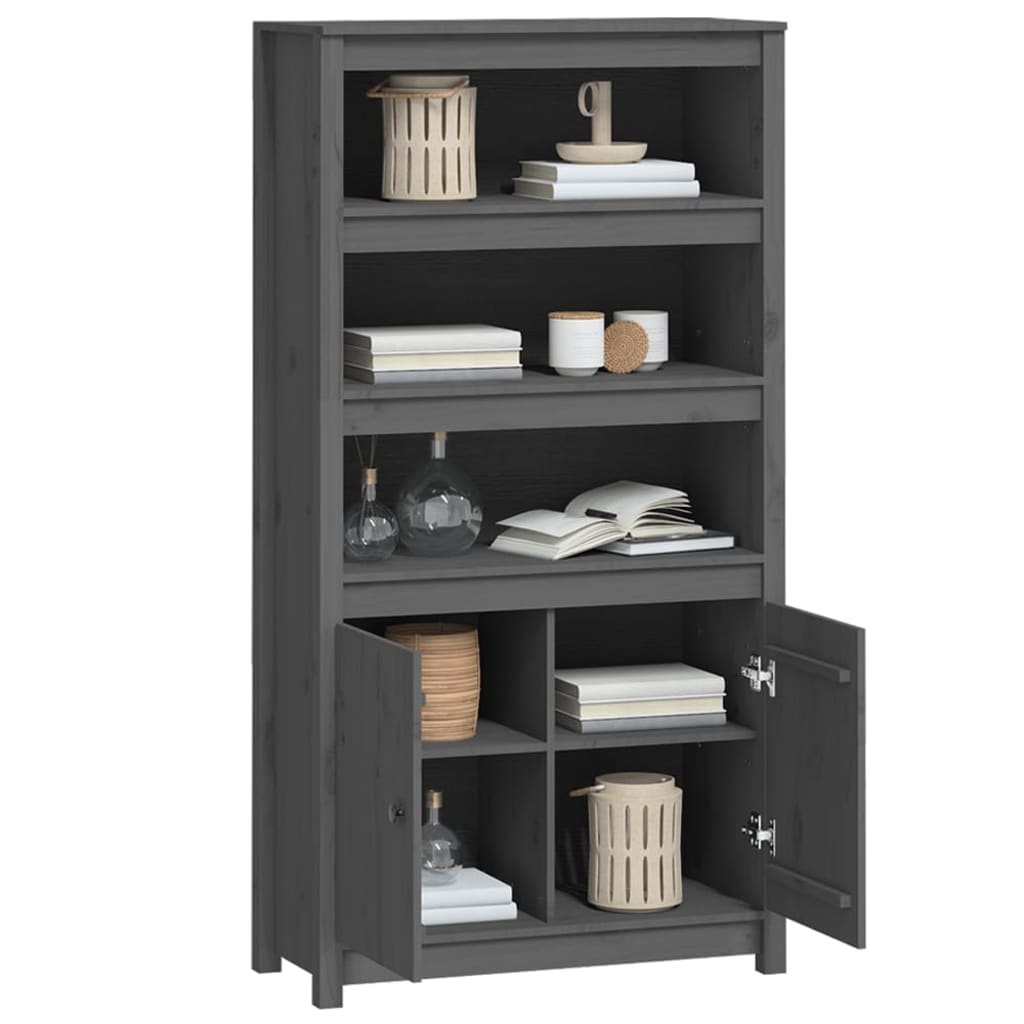 VidaXL Hoge kast 80x35x154 cm massief grenenhout grijs