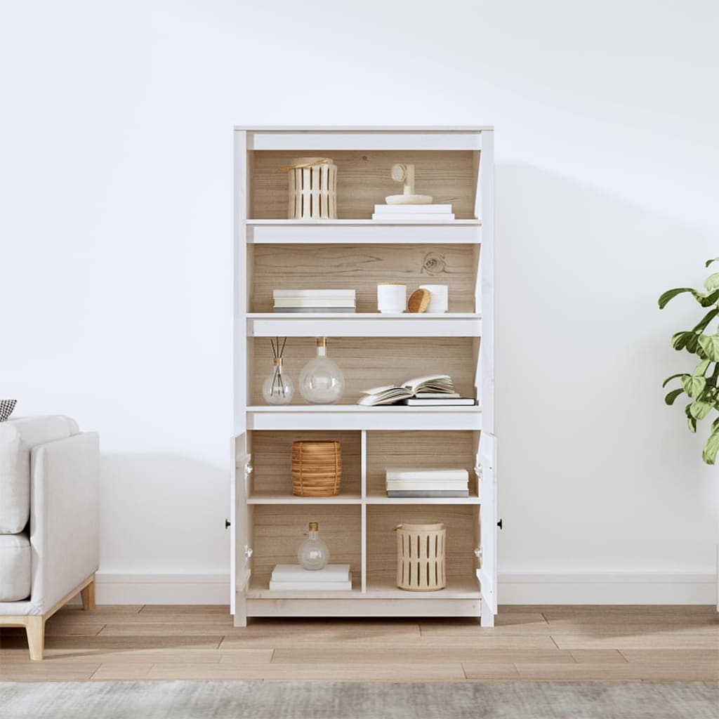 VidaXL Hoge kast 80x35x154 cm massief grenenhout wit