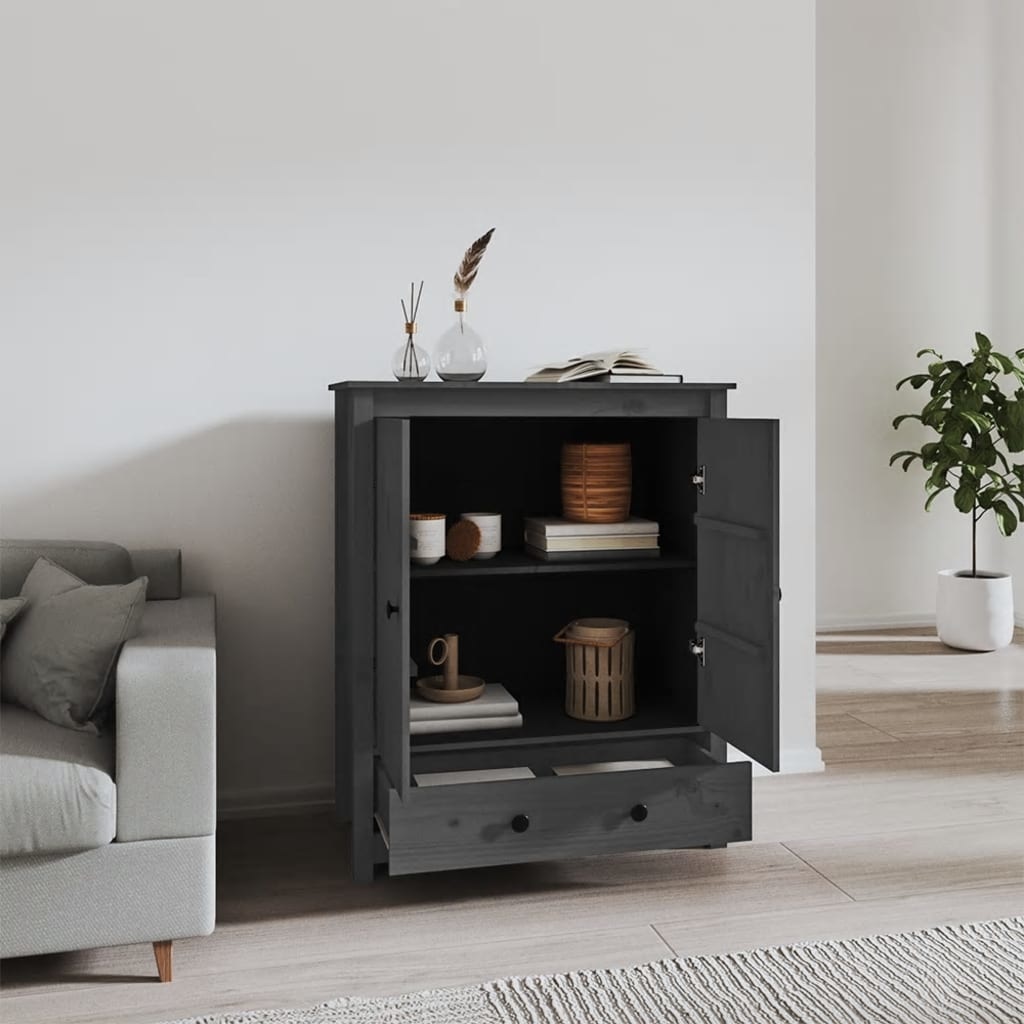 VidaXL Hoge kast 83x41,5x100 cm massief grenenhout grijs