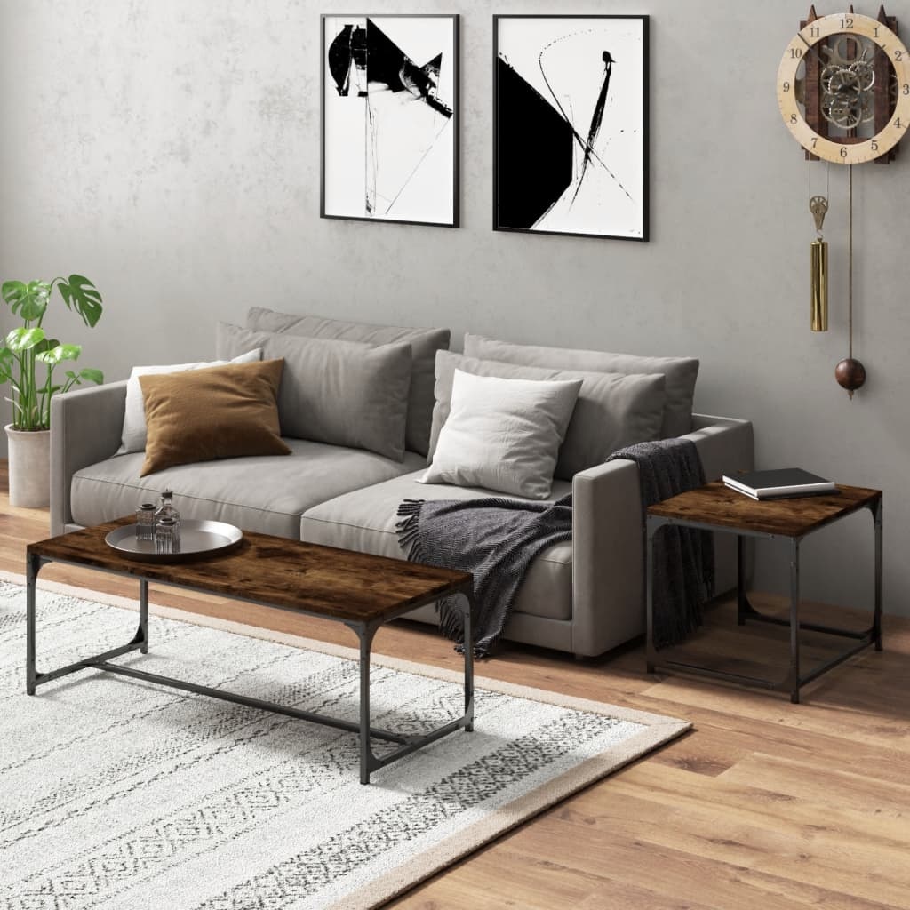 VidaXL Salontafels 2 st bewerkt hout gerookt eikenkleurig