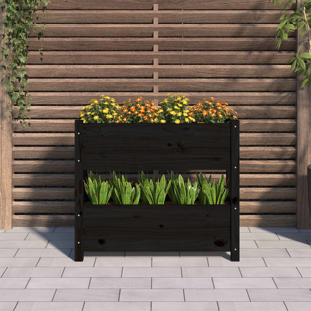 vidaXL Plantenbak 77x25x66 cm massief grenenhout zwart