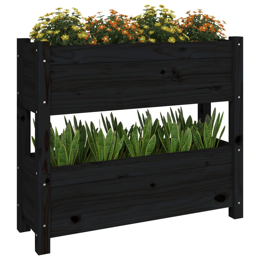 vidaXL Plantenbak 77x25x66 cm massief grenenhout zwart