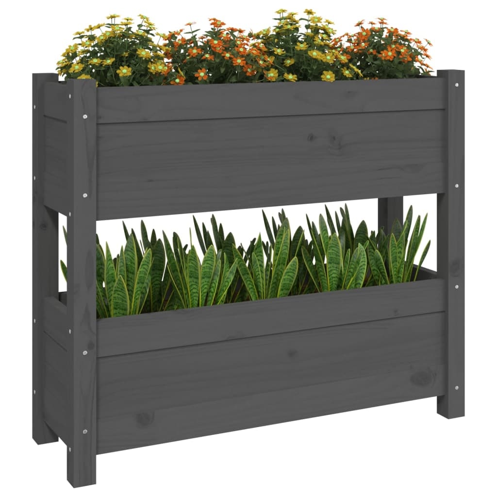 VidaXL Plantenbak 77x25x66 cm massief grenenhout grijs