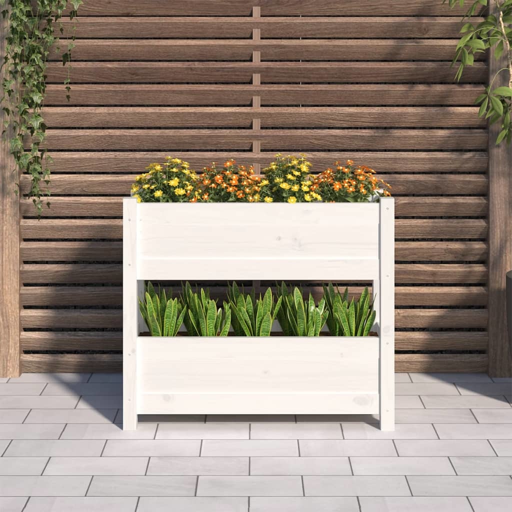 vidaXL Plantenbak 77x25x66 cm massief grenenhout wit