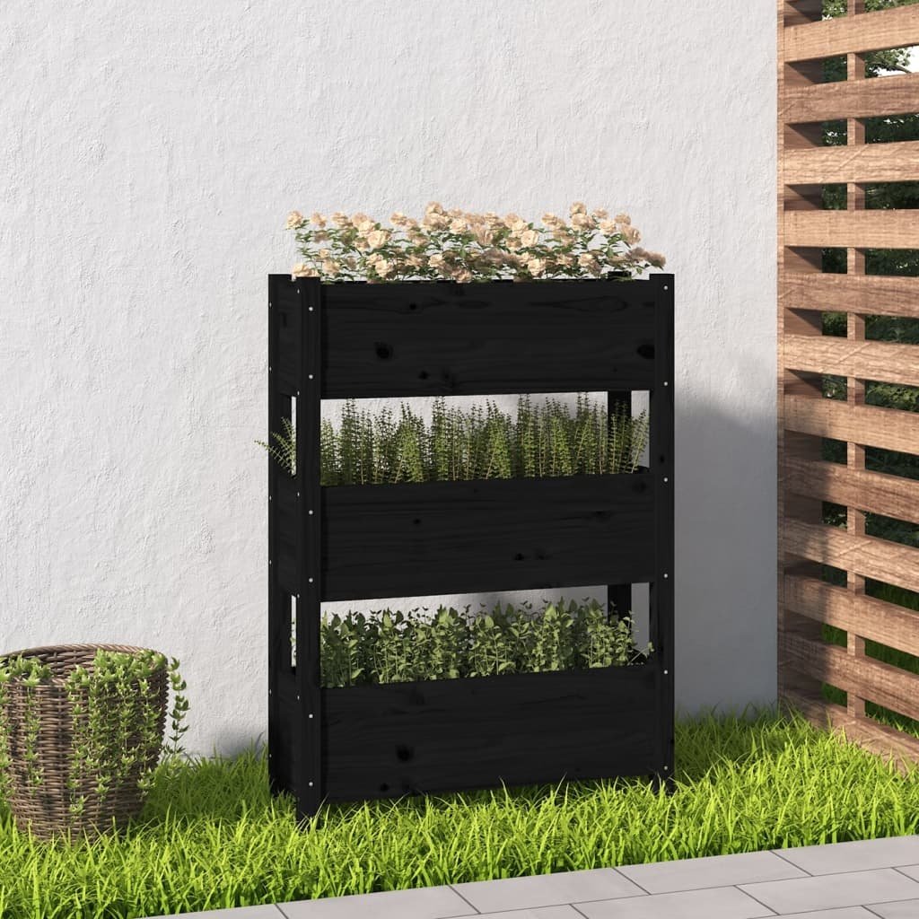 vidaXL Plantenbak 77x25x104,5 cm massief grenenhout zwart