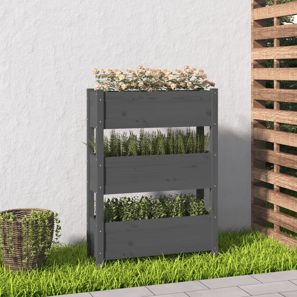 VidaXL Plantenbak 77x25x104,5 cm massief grenenhout grijs