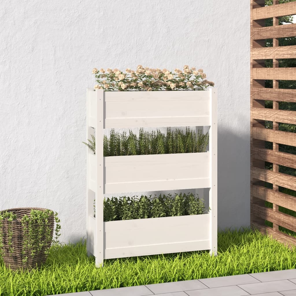 vidaXL Plantenbak 77x25x104,5 cm massief grenenhout wit