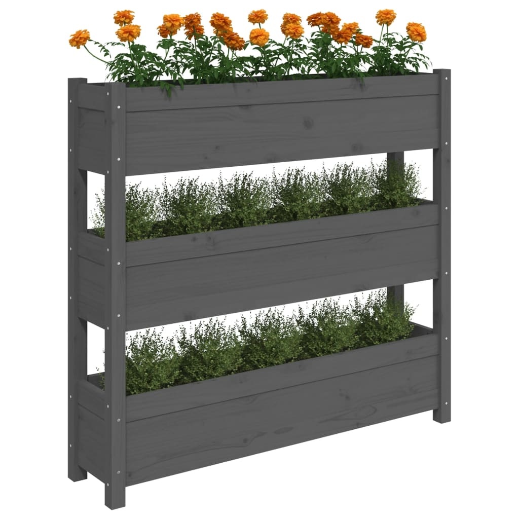 vidaXL Plantenbak 112x25x104,5 cm massief grenenhout grijs