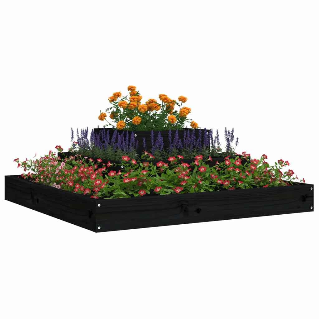 vidaXL Plantenbak 80x80x27 cm massief grenenhout zwart