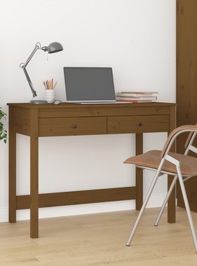 VidaXL Bureau met lades 100x50x78 cm massief grenenhout honingbruin