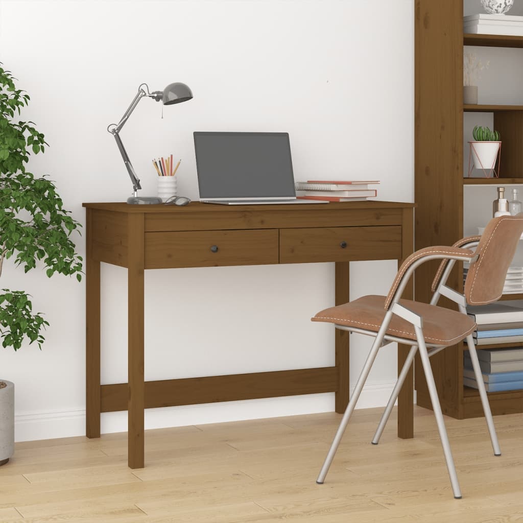 VidaXL Bureau met lades 100x50x78 cm massief grenenhout honingbruin