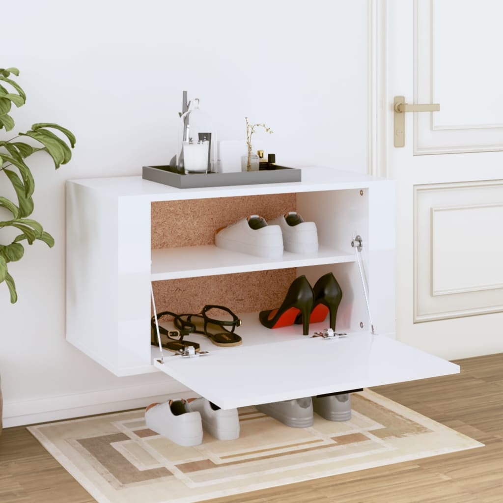 VidaXL Schoenenkast wandgemonteerd 70x35x38 cm bewerkt hout wit