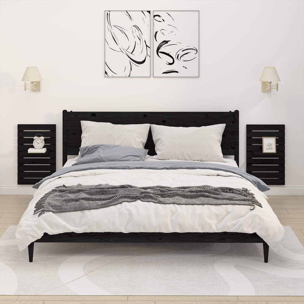 VidaXL Nachtkastjes wandgemonteerd 2 st massief grenenhout zwart