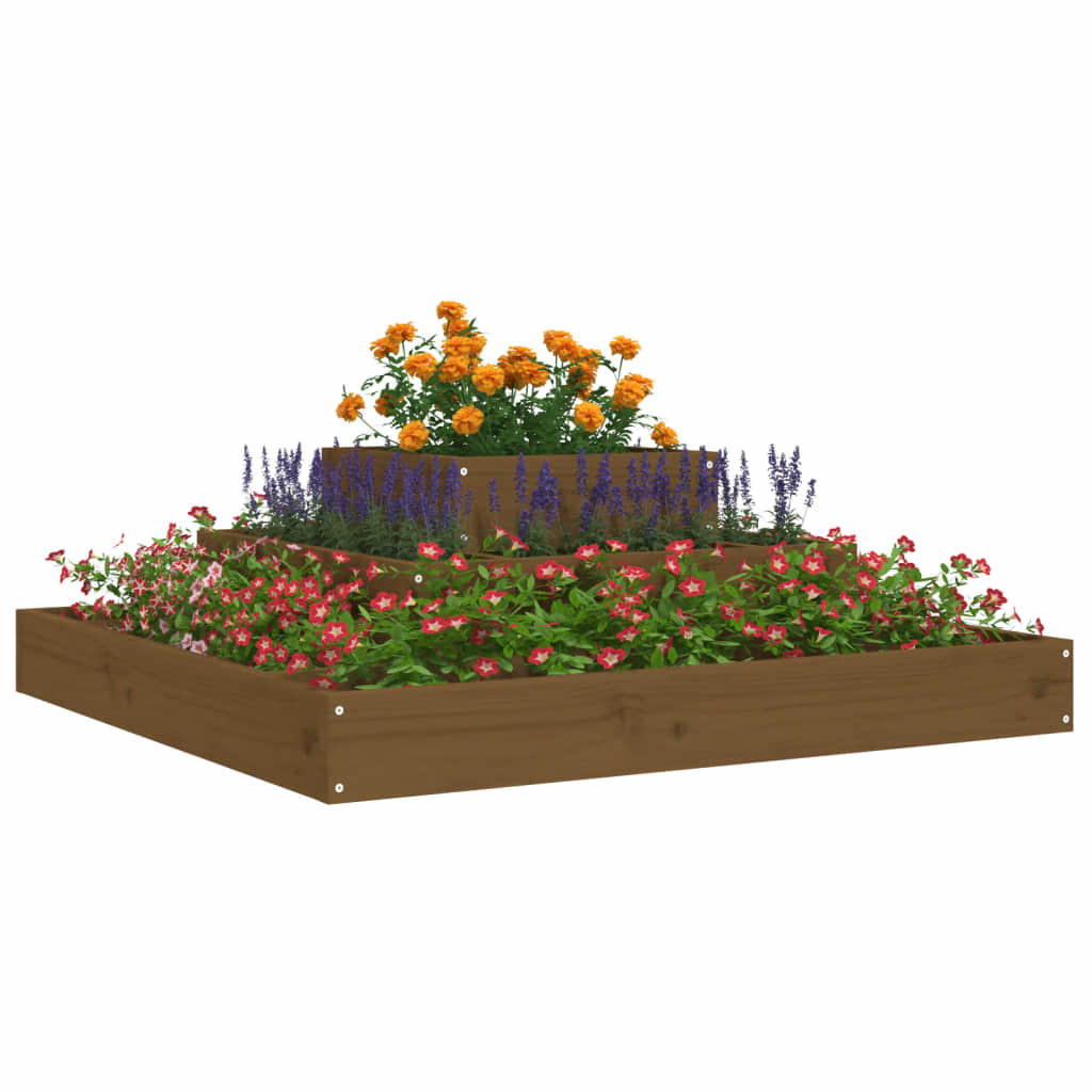 vidaXL Plantenbak 80x80x27 cm massief grenenhout honingbruin