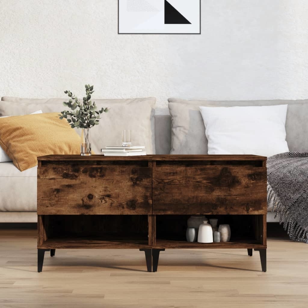 VidaXL Bijzettafels 2 st 50x46x50 cm bewerkt hout gerookt eikenkleurig