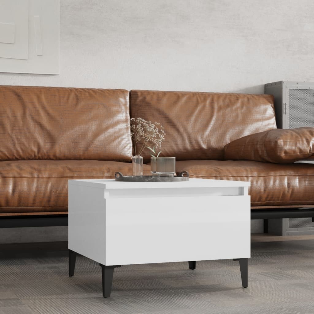 VidaXL Bijzettafel 50x46x35 cm bewerkt hout hoogglans wit