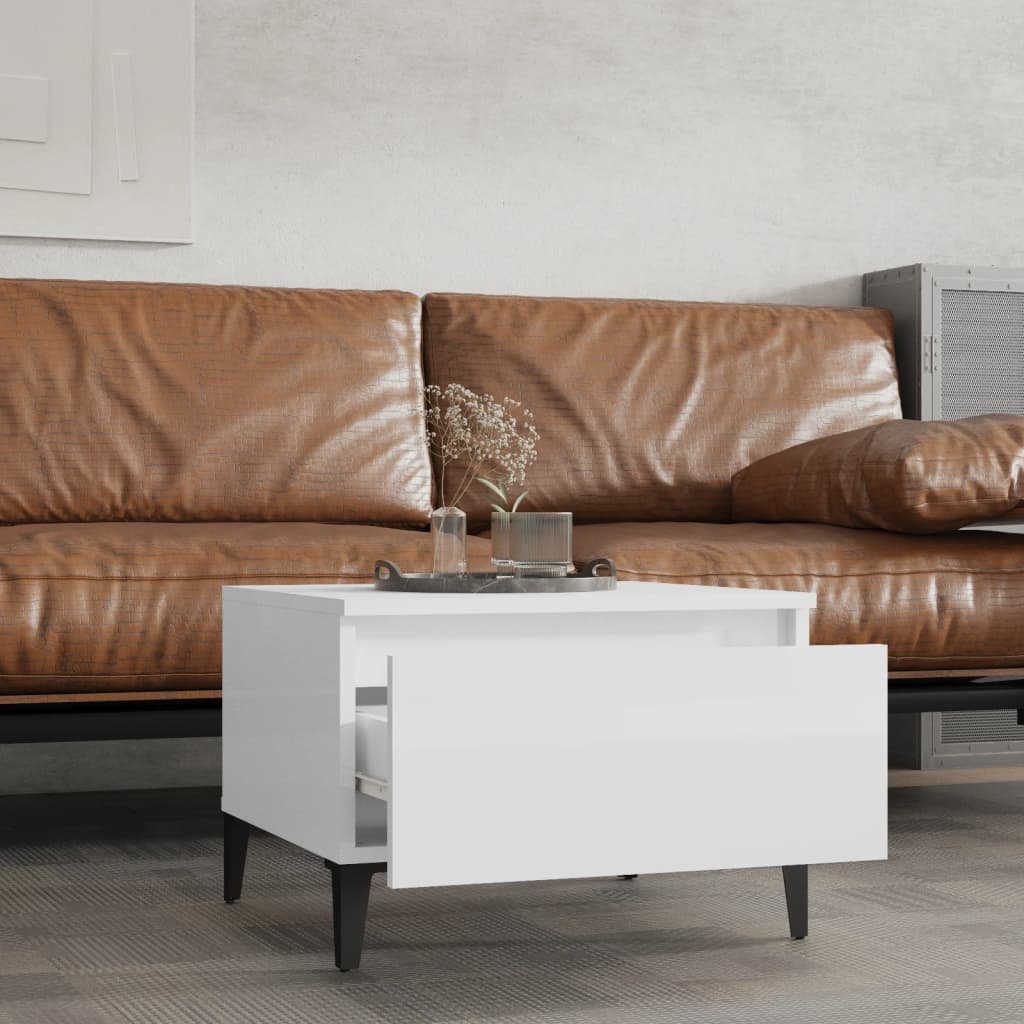 VidaXL Bijzettafel 50x46x35 cm bewerkt hout hoogglans wit