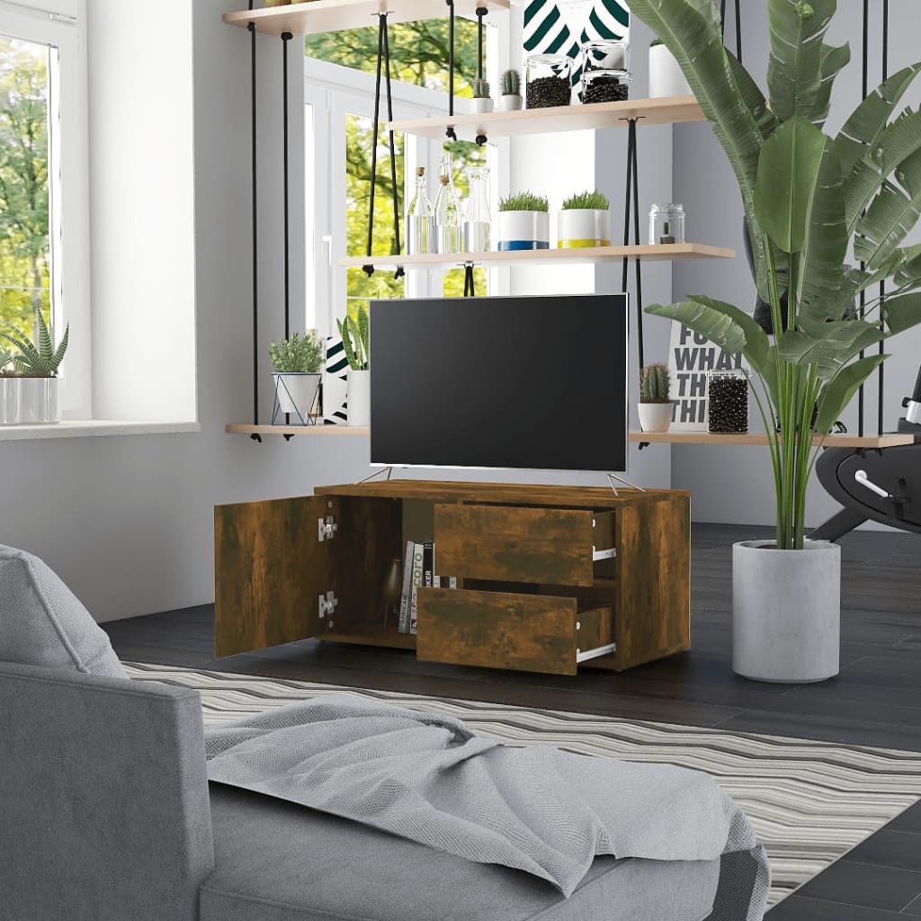 VidaXL Tv-meubel 80x34x36 cm bewerkt hout gerookt eikenkleurig