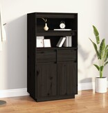 VidaXL Hoge kast 60x40x116,5 cm massief grenenhout zwart